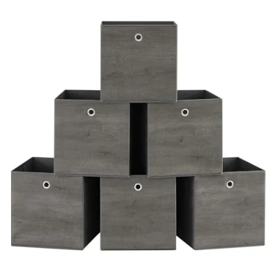 Afbeelding van SONGMICS RFB133G01 Opbergkubussen, set van 6 opbergbakken met handvat, niet geweven stoffen opbergdozen, 33 x cm, geschikt als kubusvormige opbergunit, opvouwbaar, kledingopslag, grijs (Misty