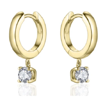 Afbeelding van Schitterende 14K Gold Plated Klapoorringen met Zirkonia Oorbellen Zilver Oorringen Jonline