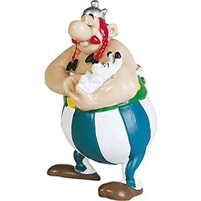 Afbeelding van Asterix Figuur: Obelix met Dogmatix Idéfix 8 cm Handbeschilderd.