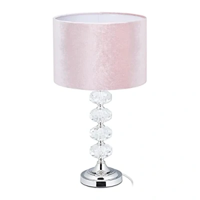 Afbeelding van Relaxdays tafellamp fluweel E14 fitting kristal nachtkastlamp schemerlamp op voet