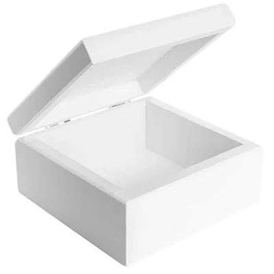 Afbeelding van Creative Deco Klein Houten Doosje met Deksel Wit Geheugendoosje Baby 10x10x5 cm (+/ 0,5 cm) Geschenkdoosje Sieradendoosje Ideaal voor Decoupage, Opbergen