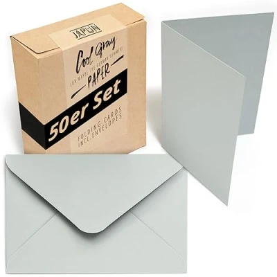 Afbeelding van Japun Set van 50 blanco vouwkaarten inclusief enveloppen, voor ontwerpen, etiketteren of bedrukken DIN A6/C6 grijs
