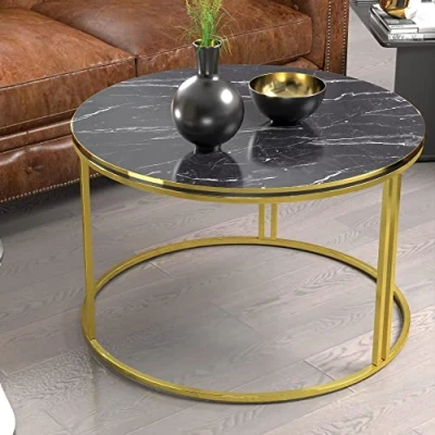 Afbeelding van Salontafel Aulum rond 50x70 cm marmer zwart en goudkleurig