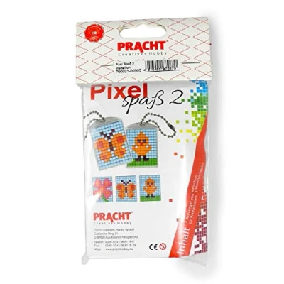 Afbeelding van Pixel P90021 00505 Leuke knutselset 2 voor kinderen, eenvoudig insteeksysteem met steentjes van bioplastic het ontwerpen sleutelhangers (medaillons), zonder strijken en lijmen