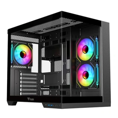 Afbeelding van Itek Boitier Moyen Tour ATX Dark Cave DS RGB met vitrines (Noir) (mATX, ATX, Mini ITX), PC behuizing, Zwart