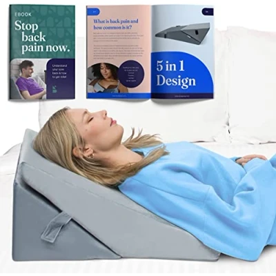 Afbeelding van Byre ® Wigkussen 5 in 1 Steunkussen met sleehak voor bed Verstelbaar zitten, lezen, rugpijn, beenpijn, maagzuur, zure reflux, GERD, snurken Premium schuimkussen vouwsleehak Wasbare hoes