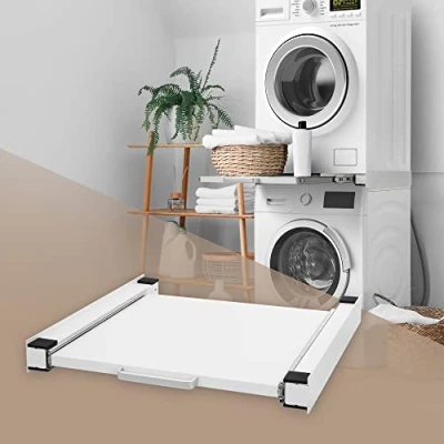 Afbeelding van ML Design Tussenframe met uittrekbare plank van staal, 60x60 cm, Wit, voor wasmachine/droger, Tussenset wasmand, Universeel