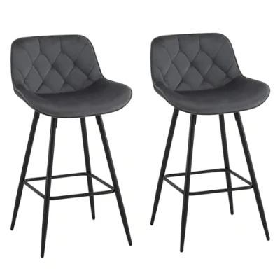 Afbeelding van EUGAD Barkruk 1069BY 2, fluwelen barstoelen met rugleuning, ergonomische bistrostoelen, gestoffeerde kruk bekleding, voor bar, keukeneiland bistro, metalen poten, voetensteun,