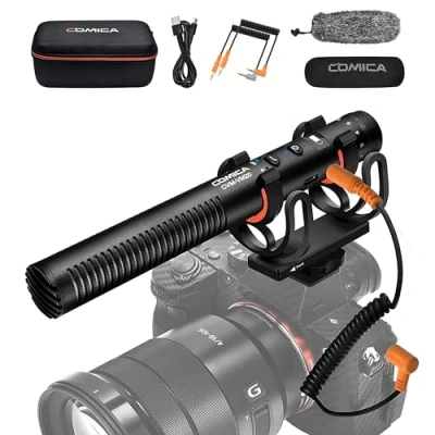 Afbeelding van Comica CVM VM20 Camera Shotgun microfoon met Rycote Shock Mount, Furry Deadcat, OLED Power Display, Super Cardioïde voor Canon Nikon Sony DSLR Smartphone oplaadbare
