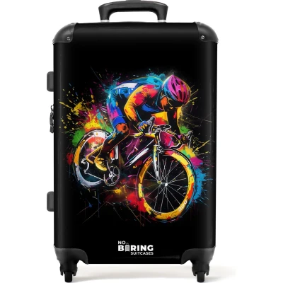 Afbeelding van NoBoringSuitcases.com® Koffer groot Rolkoffer lichtgewicht Kleurrijke wielrenner met verf Reiskoffer 4 wielen Grote trolley XL 20 kg bagage