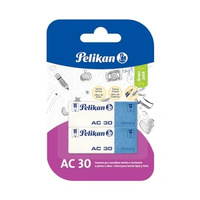 Afbeelding van Pelikan gum AC30, witte voor potlood en inkt, geschikt technisch tekenen handwerk, verpakking van 2 stuks