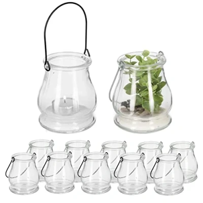 Afbeelding van Relaxdays windlicht set van 12, theelichthouders met hengsel, voor binnen en buiten, 10 x 8,5 cm, glas, transparant