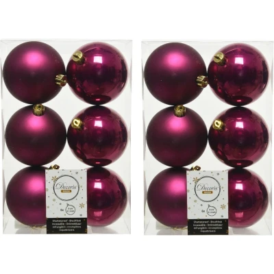 Afbeelding van 12x stuks kunststof kerstballen framboos roze (magnolia) 8 cm glans/mat Kerstbal