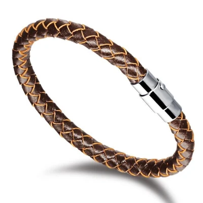 Afbeelding van Leren Mannen Armband Sluiting Edelstaal Bruin