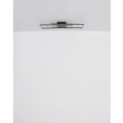 Afbeelding van Globo Dakari LED plafondlamp, lengte 80 cm, zwart/donker hout
