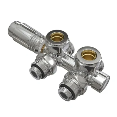 Afbeelding van EMKE Multiblock Ventielarmaturen voor radiatoren, kraanblok, verwarmingsaccessoires, hoek en doorgangsvorm, ventielkraanblok, radiatorventiel met thermostaat, 1 stuk, chroom