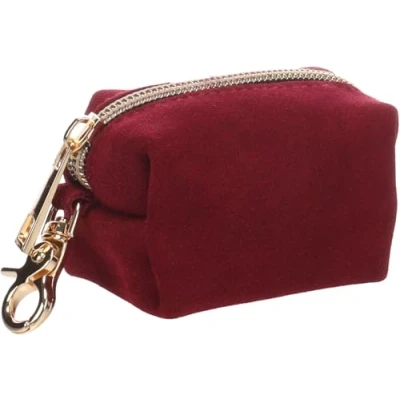 Afbeelding van Flamingo Dispenser voor poepzakjes Sueda Bordeaux 8 x 5 cm 1 rol inbegrepen met ritssluiting en karabijnhaak