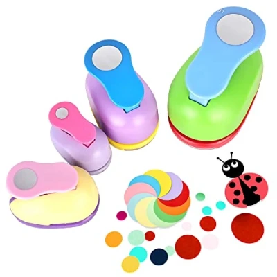 Afbeelding van ponsen rond papierponsen motiefponsen voor kinderen: 4 stuks geperforeerde papier, stanscirkel, cirkelponsen set grote stansen knutselen, scrapbooking, fotoalbum, cadeauhangers (10 mm, 15 25 38 mm)