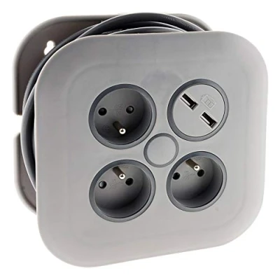 Afbeelding van Binnenlandse haspel 3 stopcontacten 2P+T 16A + zekering 2 x USB Grijs 7 meter Zenitech