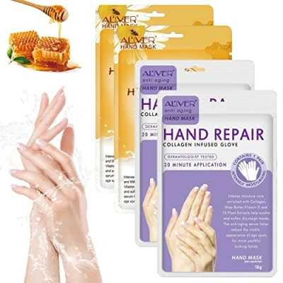 Afbeelding van Handmasker 4 paren handverzorgingshandschoenen hydrateren met honing en melk handverzorging lavendel voor droge verouderde gebarsten handen mannen vrouwen