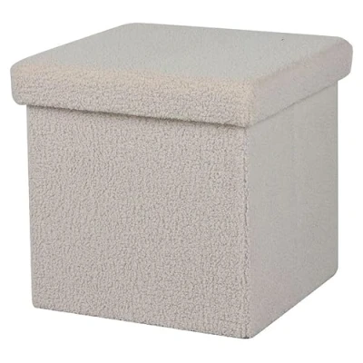 Afbeelding van Urban Living Poef Teddy BOX hocker opbergbox creme wit polyester/mdf 38 x cm opvouwbaar Poefs