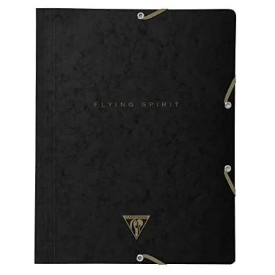 Afbeelding van Clairefontaine 102514C een elastische map met 3 kleppen, Flying Spirit, 24 x 32 cm, omslag van glanzend karton, zwart, willekeurig motief