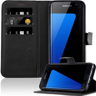 Afbeelding van Cadorabo Hoesje geschikt voor Samsung Galaxy S7 EDGE in PHANTOM ZWART Beschermhoes Cover magnetische sluiting Case