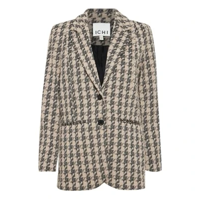 Afbeelding van ICHI Ihkate Halflange jas, Dames, Maat: Medium, Doeskin houndstooth
