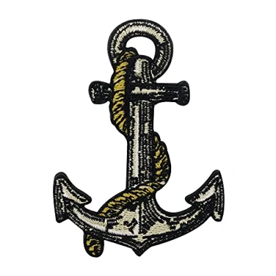 Afbeelding van Finally Home Grijze ankerpatch om op te strijken, maritieme patches, scheeps en bootstrijkpatches, zee strijkplaatje, waterpatch