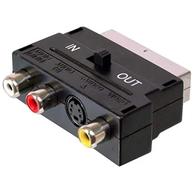 Afbeelding van PremiumCord Adapter scart 3x cinch + S video met in/out schakelaar