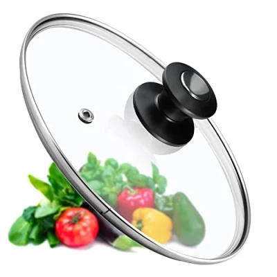 Afbeelding van KADAX Pandeksel, universeel deksel van glas met zwarte en zilveren handgreep, hittebestendig in verschillende maten, pannendeksel, glazen voor pan, pan (28 cm)