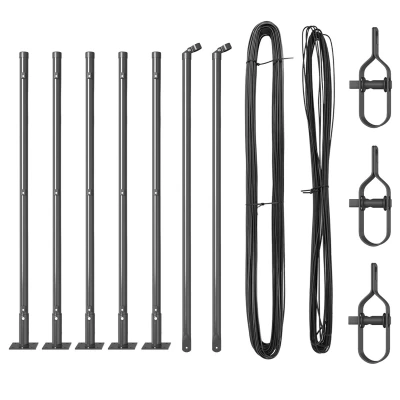 Afbeelding van vidaXL hekpalen met basisplaten 7 stuks Ø32mm 110cm Geëgalvaniseerd staal