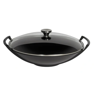 Afbeelding van Wokpan Le Creuset Met Glazen Deksel Zwart 36 cm