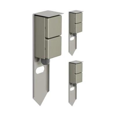Afbeelding van ledscom.de 3 stuks tuincontactdooszuil PIWI met grondpin voor buiten, IP44, 2 voudig, roestvrij staal, kunststof, hoekig, 30 cm