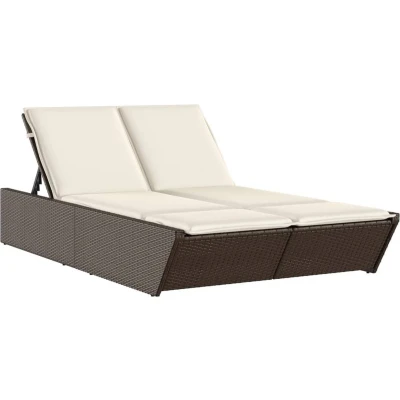 Afbeelding van Ligbed 2 persoons met kussens poly rattan bruin