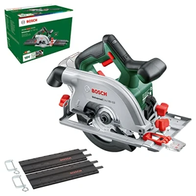 Afbeelding van Bosch Universal Circ 18V 53 Accucirkelzaag (nauwkeurig zagen in elk houtmateriaal; max. zaagdiepte mm; 2 delige geleiderailset; 18 volt systeem; zonder accu) Amazon Edition