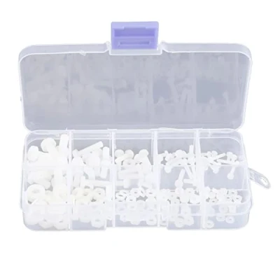 Afbeelding van schroeven, moeren, sluitringen, kit, 150 stuks, M2, M2,5, M3, M4, M5, nylon bouten, assortiment, bevestigingsset met doos