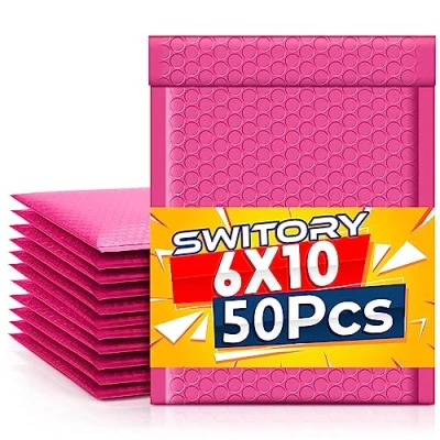 Afbeelding van Switory Gewatteerde Poly Bubble Enveloppen, 50 Stuks A5 15,3x26,9 cm, Diverse Kleuren, Voering, Zelfklevende Strook