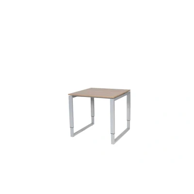 Afbeelding van Domino Plus bureau, hoogte instelbaar (62 85cm) met 80x80cm &#039;zwevend&#039; havana/ kersen licht 25mm blad en aluminium (RAL9006) O poot frame