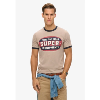 Afbeelding van Superdry Ringer Workwear Graphic Tshirt print, Heren, Maat: XXL, Deep beige eclipse navy