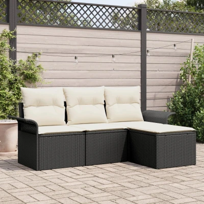 Afbeelding van vidaXL 4 Delige Tuin Sofa Set met Kussens Zwart Poly Rattan