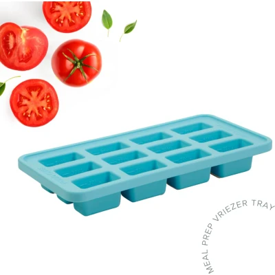 Afbeelding van Foodcube Meal prep bakje Diepvriesbakje vershoudbakje 100% siliconen Vriezer tray met deksel BPA vrij &amp; Magnetron Oven Vaatwasser 12x30ML Blauw