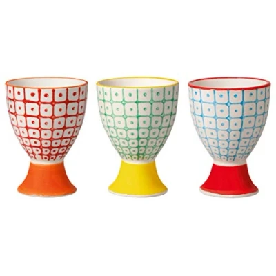 Afbeelding van Bloomingville Eierdopje Carla Retro Ø 5 x H 7 cm, rood blauw groen, keramiek, set van 3