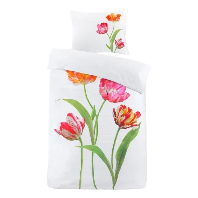 Afbeelding van Dekbedovertrek Papillon Tulips Wit Satijn 140 x 200 / 220 cm 1 Persoons