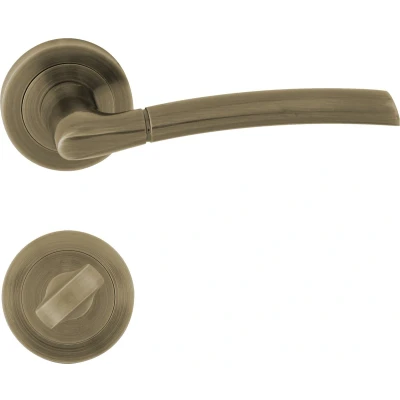 Afbeelding van Domino krukgarnituur WC badkamerset met ronde rozetten voor badkamerdeuren set aluminium deurbeslag bruine PRESTO R M3