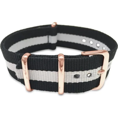 Afbeelding van Max Horlogeband 5 NTS025 Nato Ø20 mm Zwart / Wit Rosékleurig