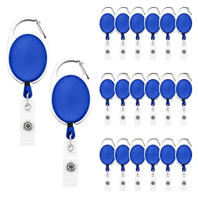 Afbeelding van Fushing 20 stuks karabijnhaken badge rollen, intrekbare ID kaartrollen, badgehouder met riemclip voor sleutels, kaarten (Blauw)