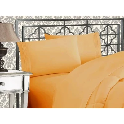 Afbeelding van Elegant Comfort Luxe 1500 premium hotelkwaliteit microvezel drielijns geborduurde zachtste 4 delige lakenset, kreuk en vervagingsbestendig, volledig, camel goud