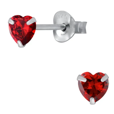 Afbeelding van JoyS Zilveren hartje oorbellen 4 mm kinderoorbellen kristal rood