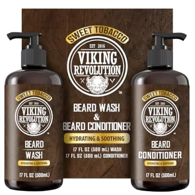 Afbeelding van Viking Revolution Beard Wash and Conditioner for Men with Argan Oil Jojoba Softener Strengthener Care Shampoo (17oz, Sweet Tobacco)